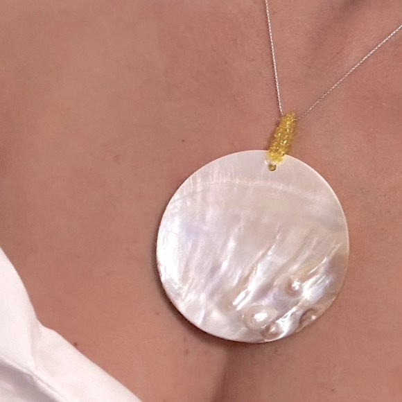 925 Chain Mother of Pearl Large Pandantiv 925 Stearling Silver Chain - Picture 3 of 14